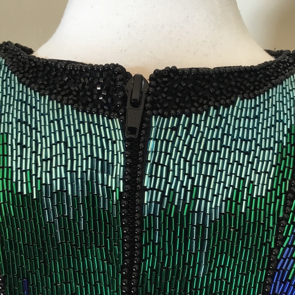 Vintage Oleg Cassini Beaded Back Zip Spider Web Evening Top - Picture 10 of 16